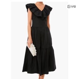 Pomander Place Black ruffle Jo Midi Dress. Medium